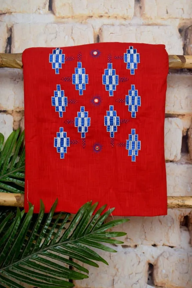 Red Ikat Customised Unstitched Suit