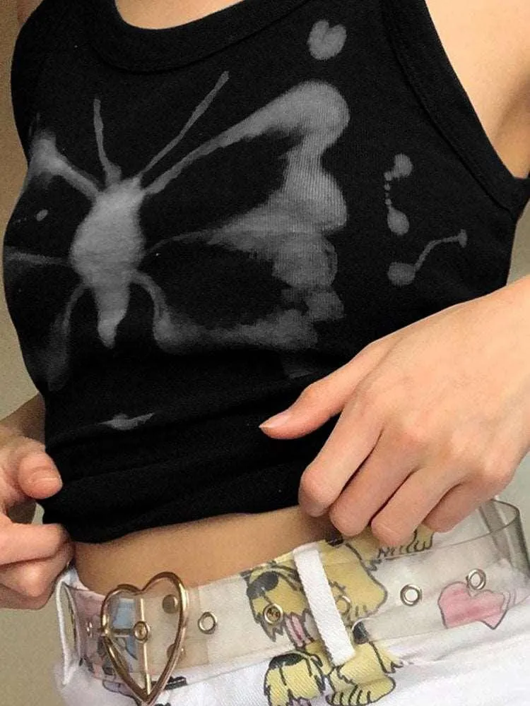 Sleeveless Graphic Printed Crop Top T-Shirt for Women