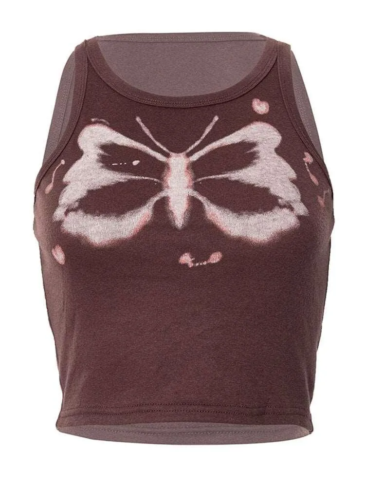 Sleeveless Graphic Printed Crop Top T-Shirt for Women