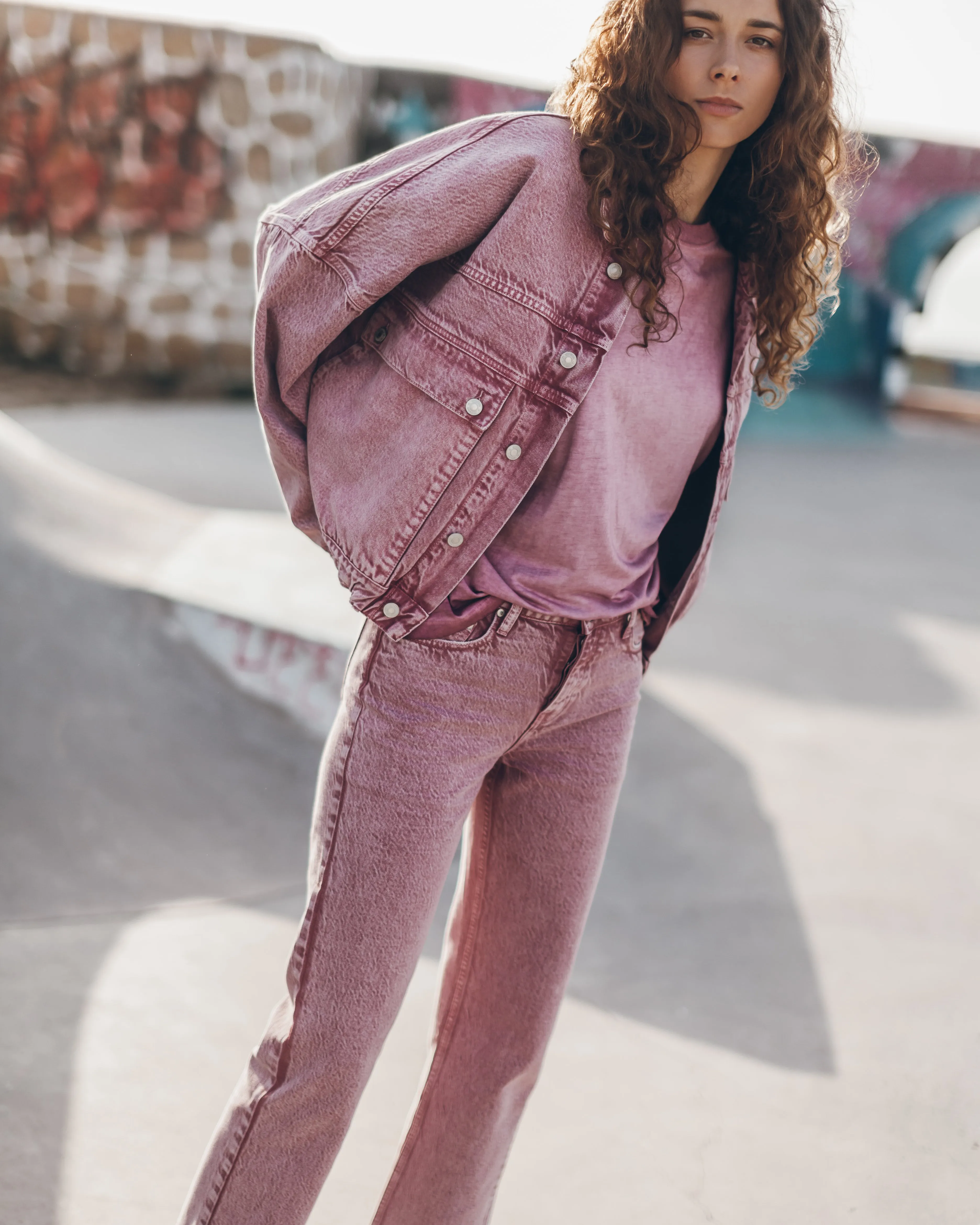 Pink Faded Cropped Straight Jeans