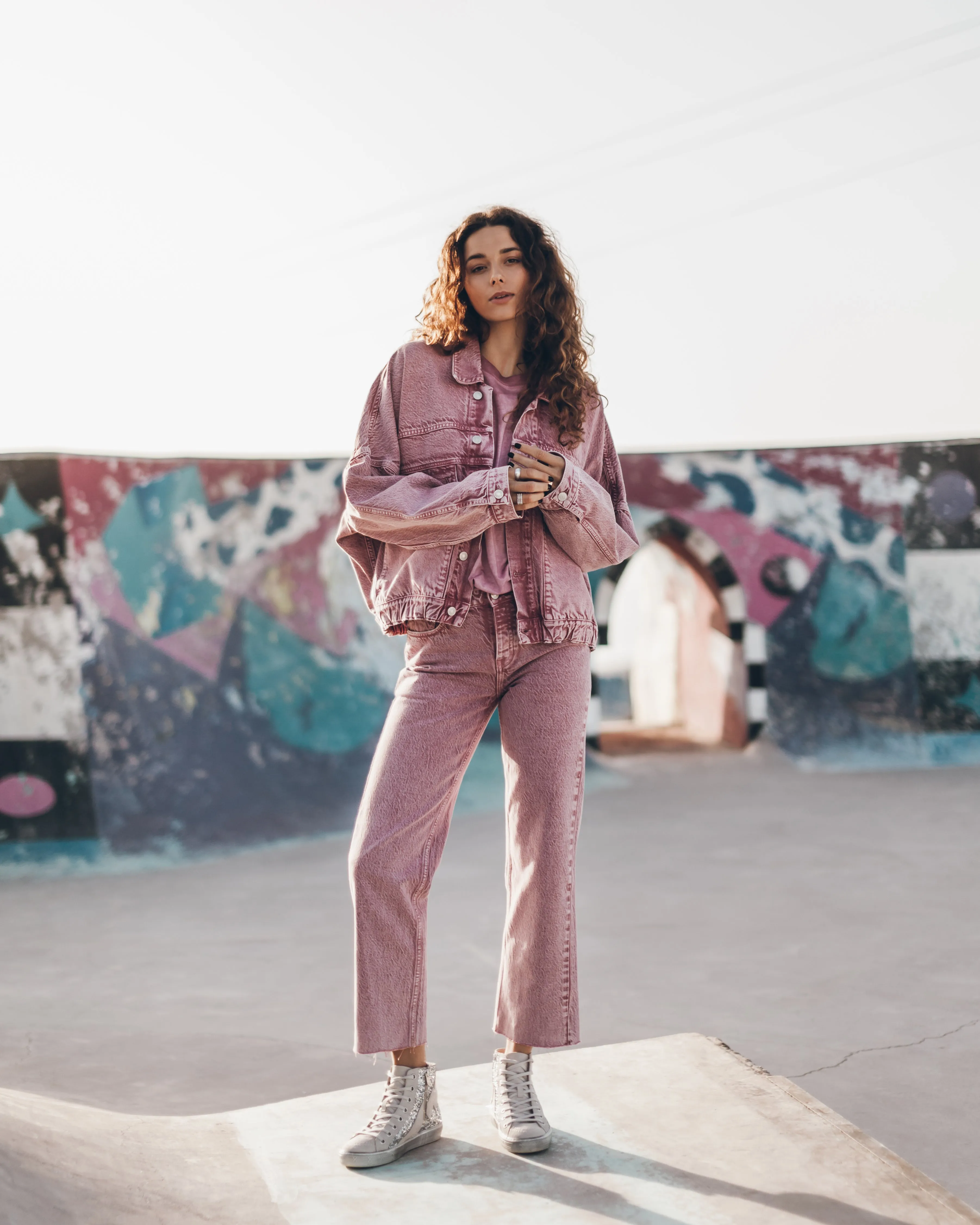 Pink Faded Cropped Straight Jeans