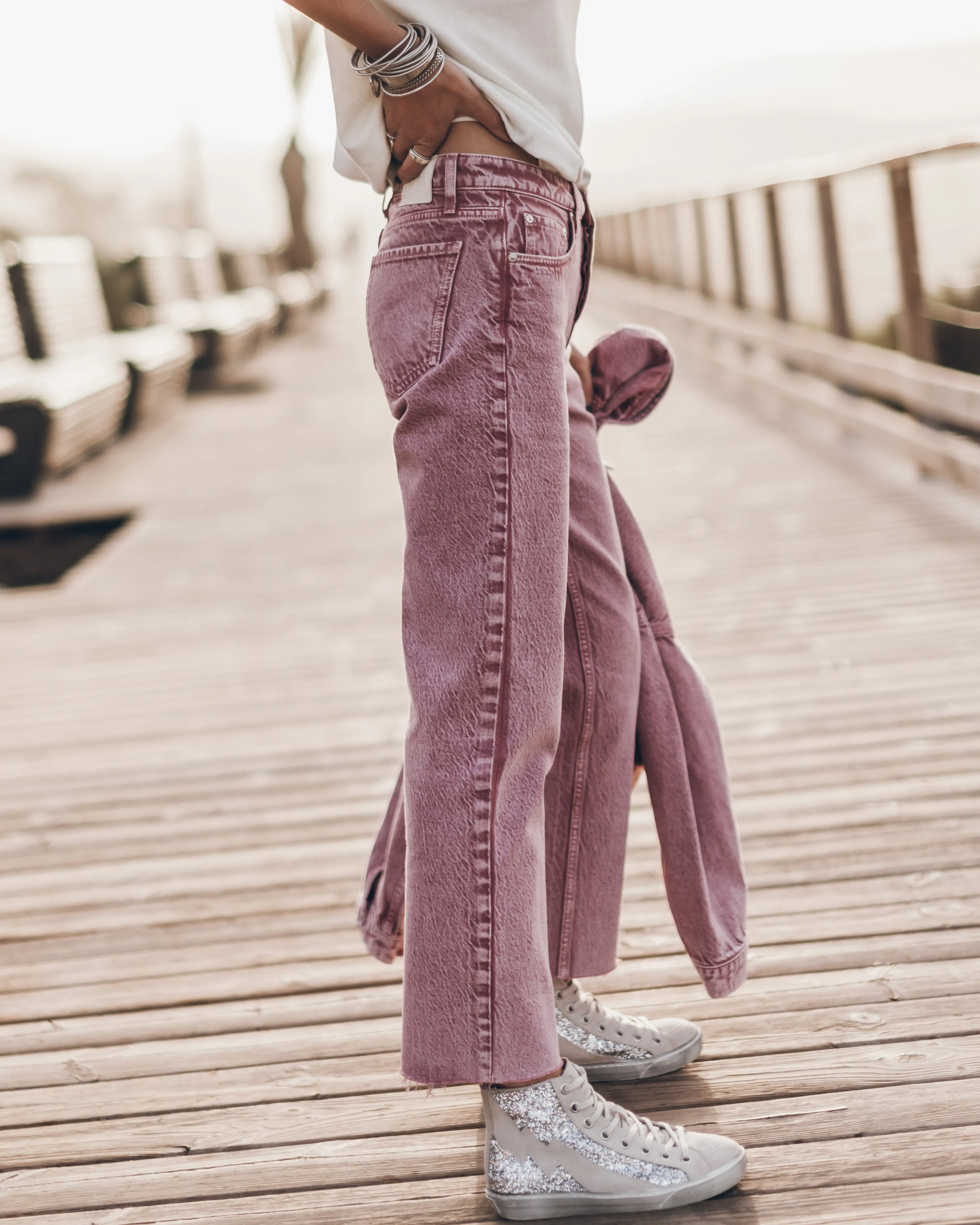 Pink Faded Cropped Straight Jeans