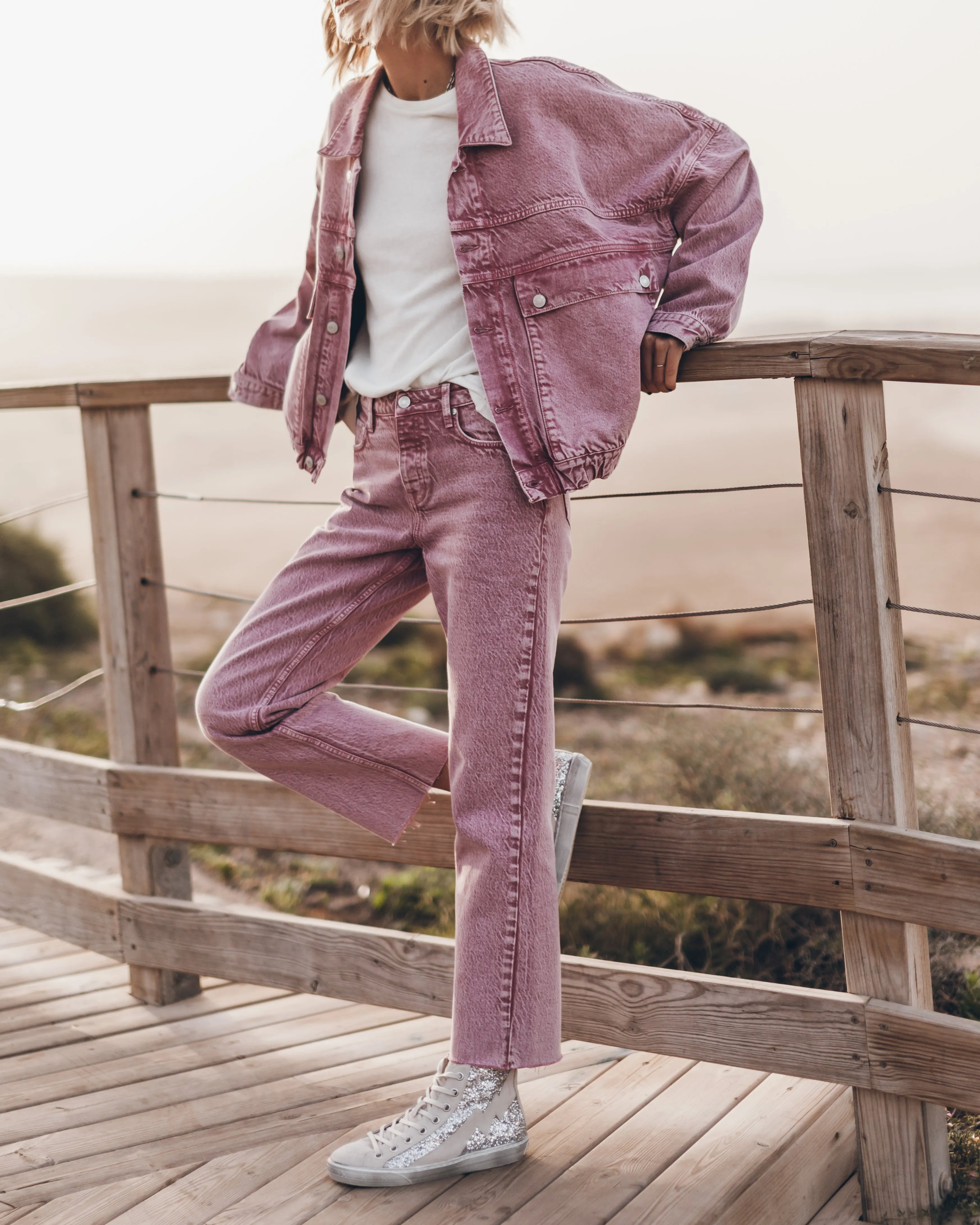 Pink Faded Cropped Straight Jeans