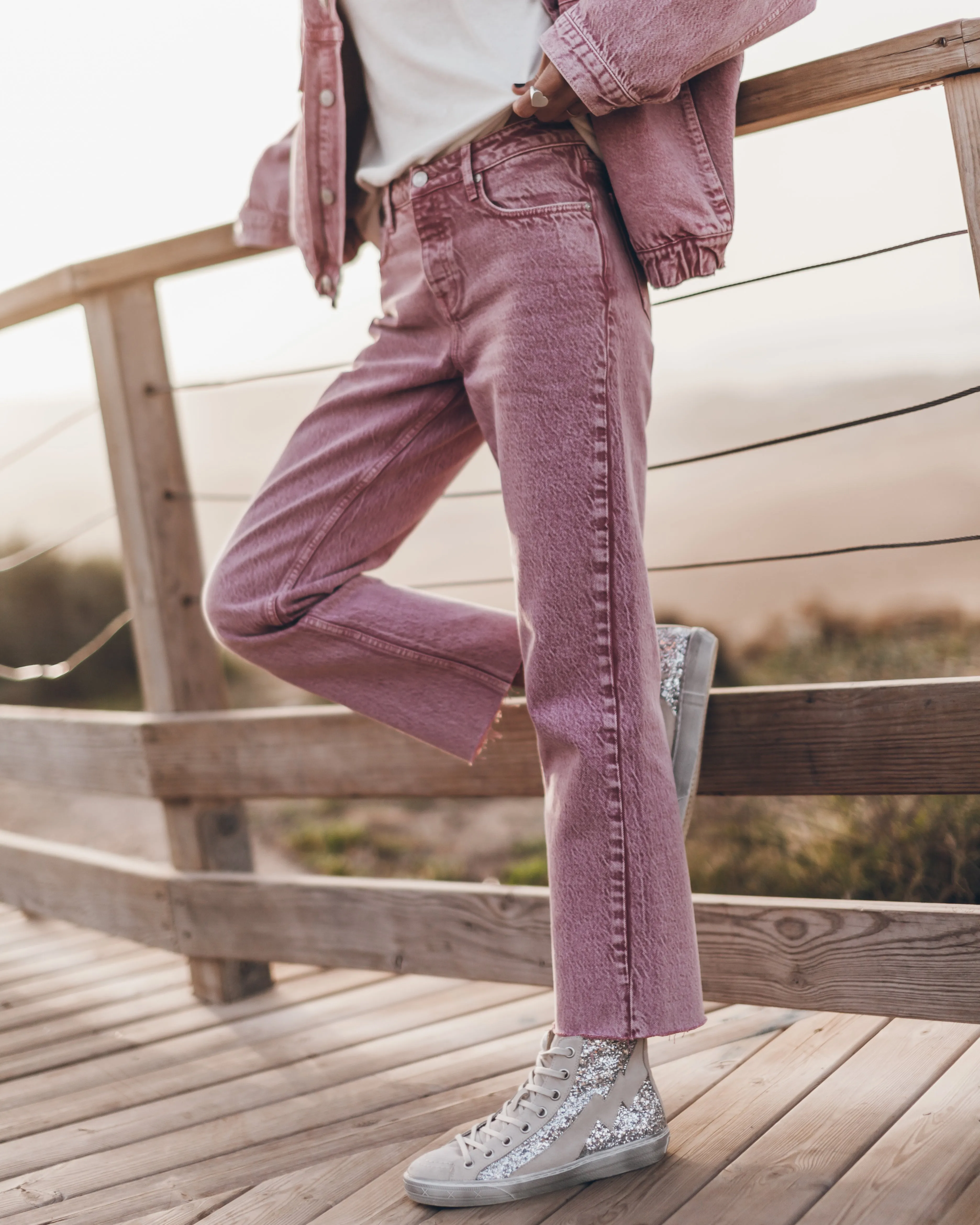 Pink Faded Cropped Straight Jeans
