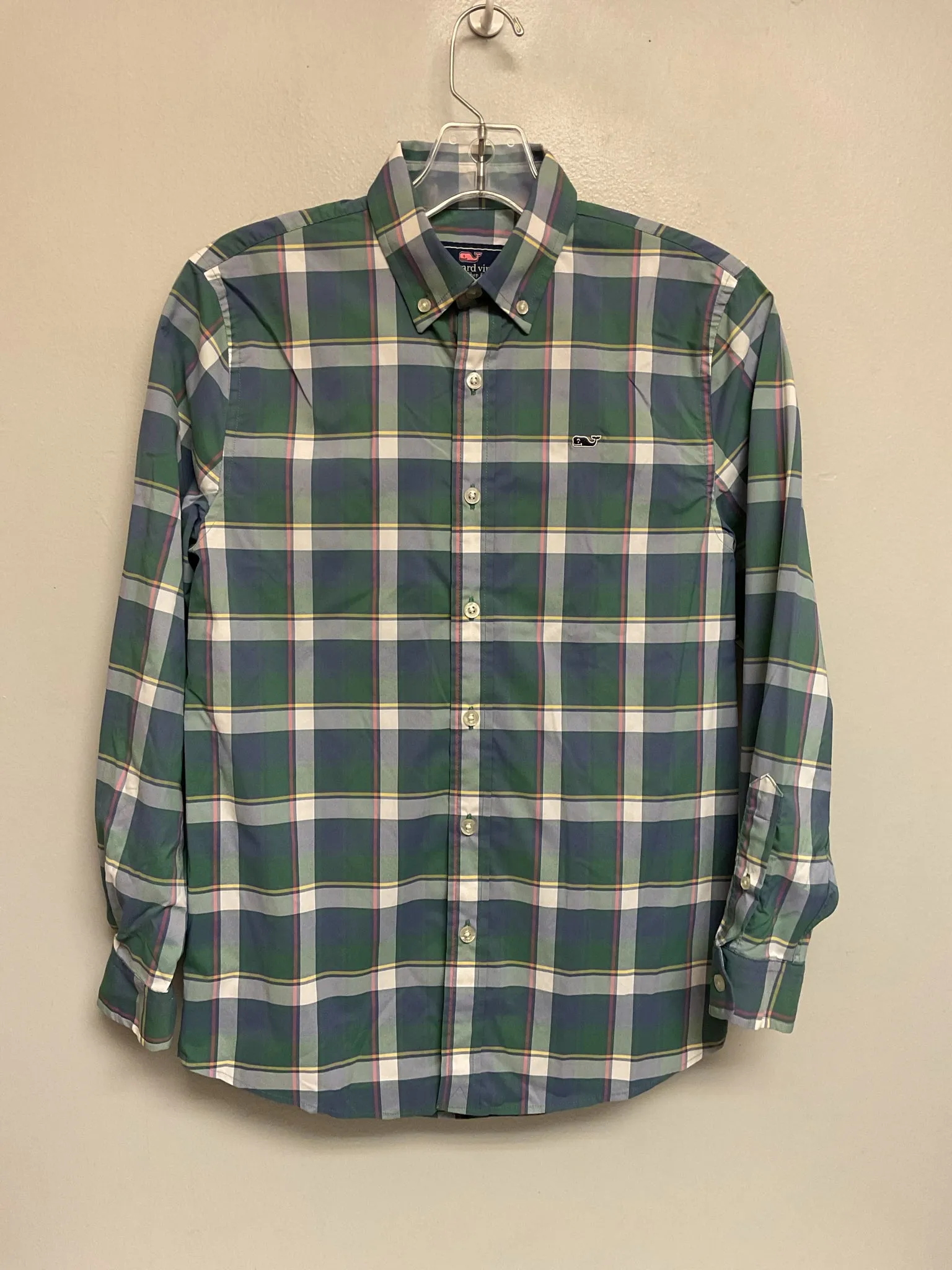 Vineyard Vines Size 12 Green & Blue Plaid Nylon Big Boys Shirts & Polos