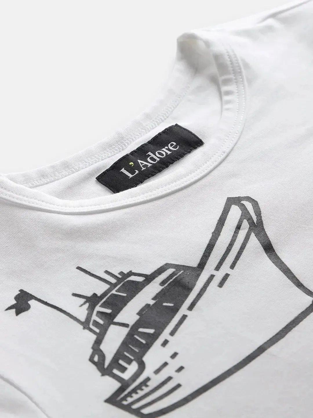 White Anchor Graphic Printed Round Neck Cotton T-shirt