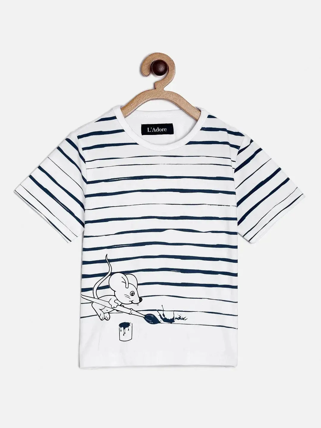 White Mouse Printed Round Neck Cotton T-shirt